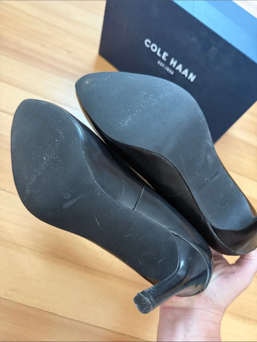 Cole Haan Black Leather Pointed-Toe Heels